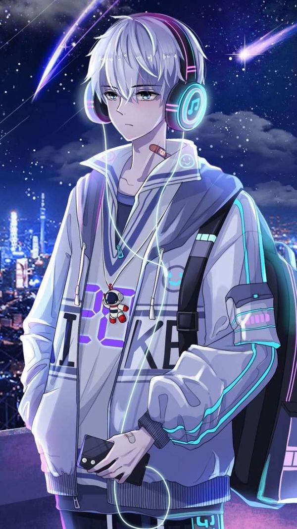 Ảnh Nền Anime Nam Đeo Tai Nghe Phong Cách Cyberpunk