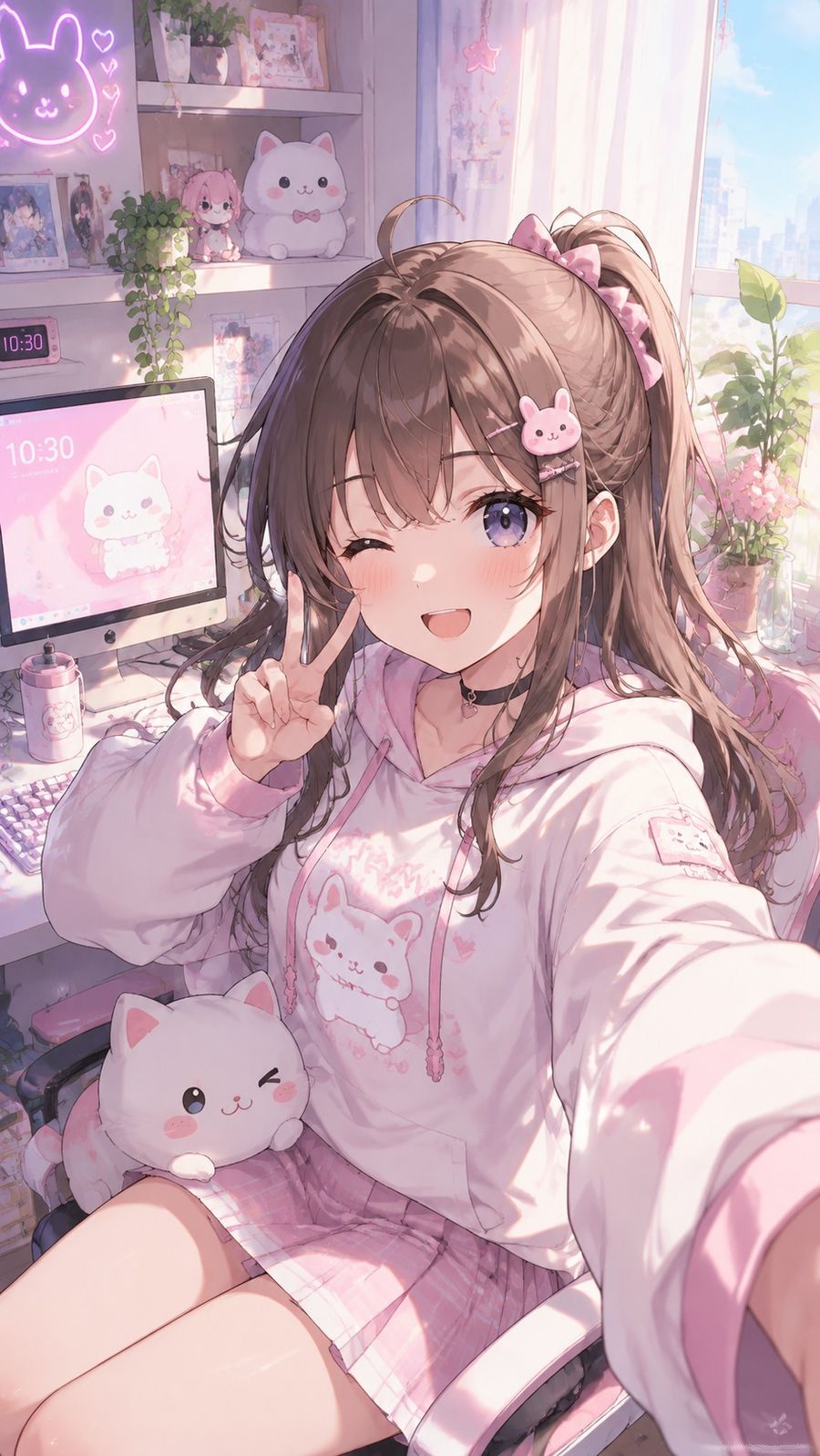 Anime dễ thương phong cách hiện đại pastel selfie